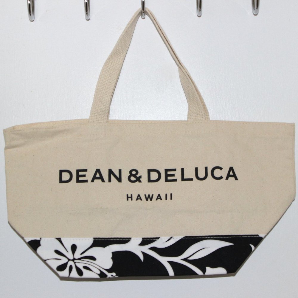 Dean & Deluca Hawaii Floral Hibiscus Print Canvas Small Tote Bag